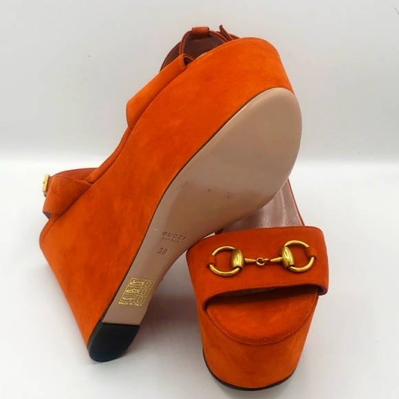 Gucci orange suede wedge heels size 39 authentic comes with shoes box - Picture 8 of 8